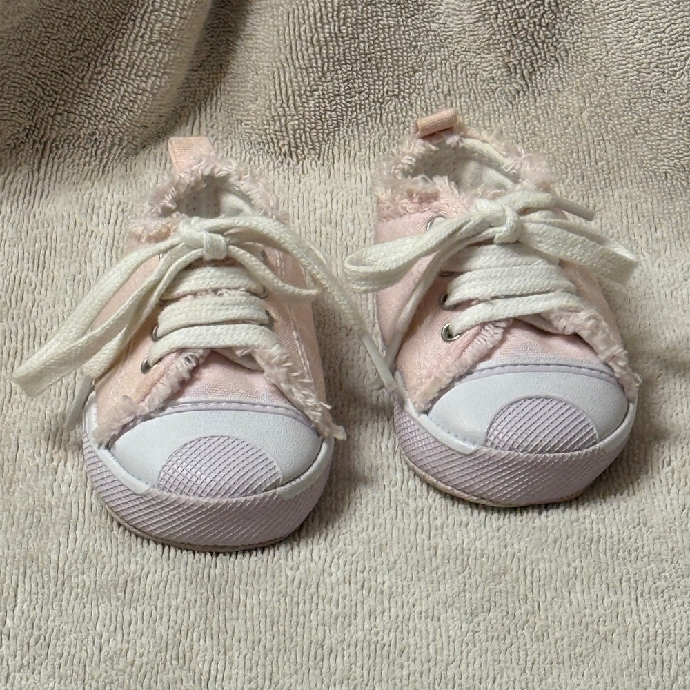 Canvas Sneakers First Walker Shoes Pink‎ White Laces Toddler Size 2